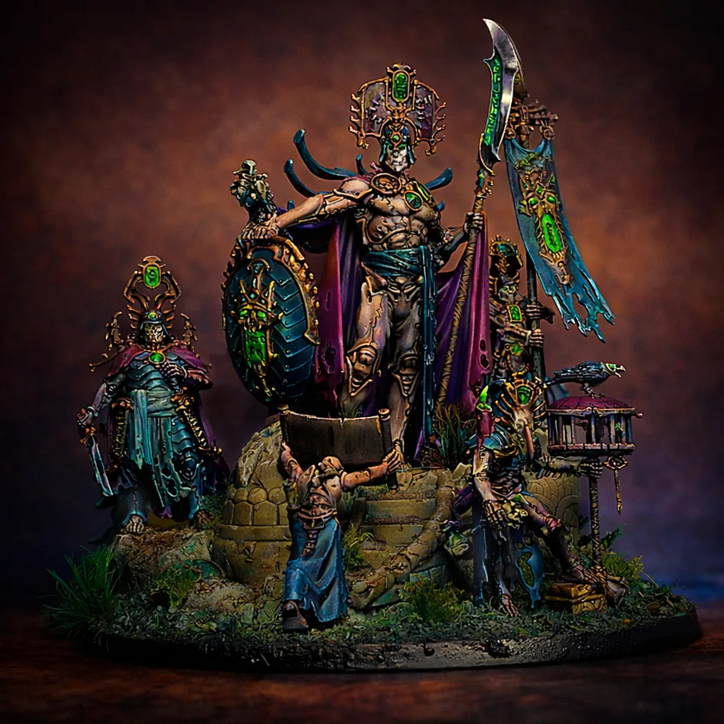 Bemalte Miniatur – untoter Fürst mit Dienern