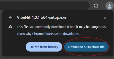 Chrome: Select "Download suspicious file"